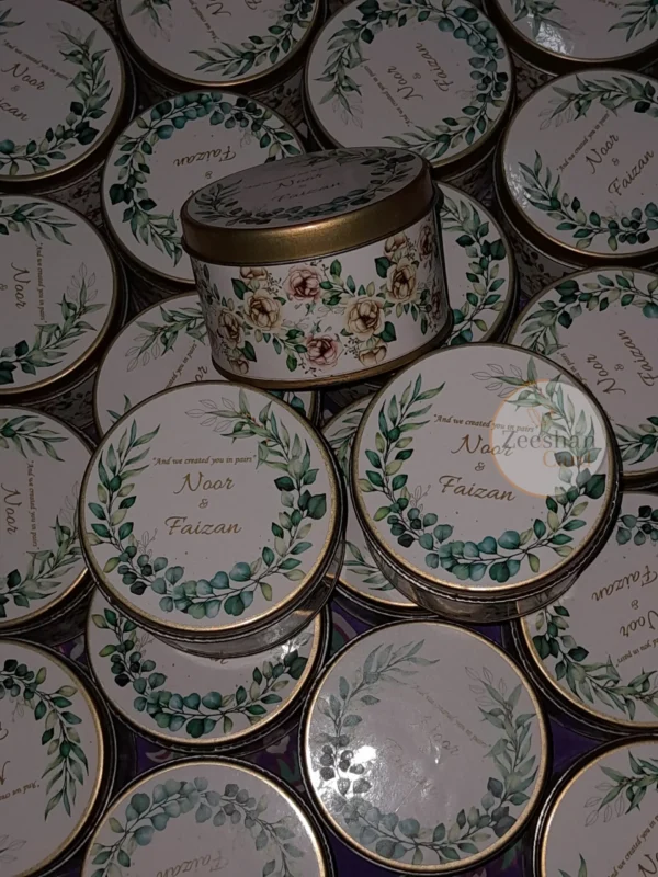 Green Printed Flowers Tin Box - Image 2