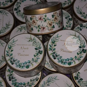 Green Printed Flowers Tin Box