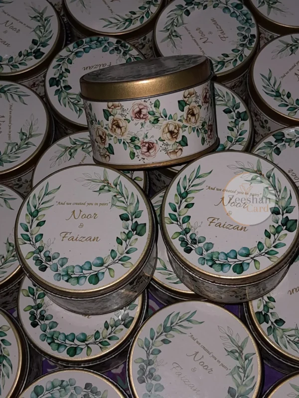 Green Printed Flowers Tin Box