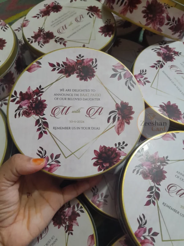 Mehroon Flowers Printed Half Kg Tin Box - Image 4