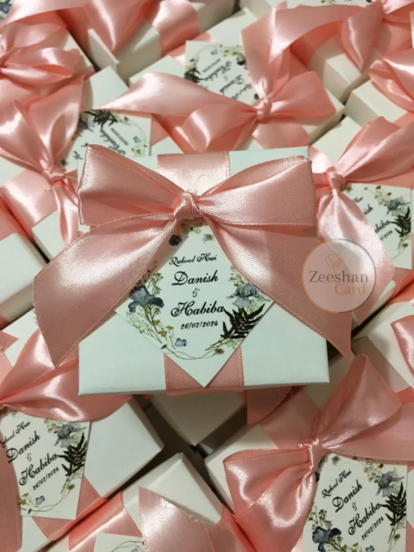 Bid Box Peach Ribbon And Bow With Tag