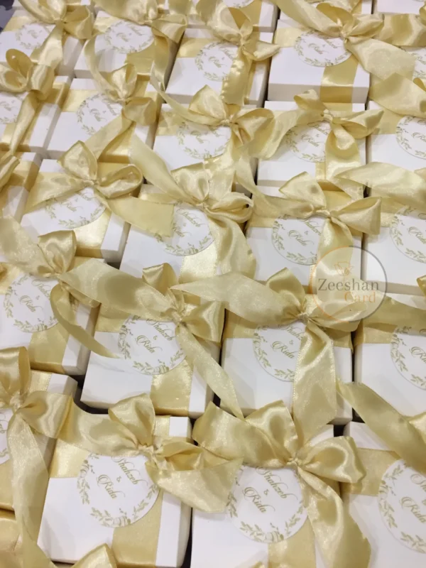 Golden Ribbon Box With Bow And Printed Tag - Image 4