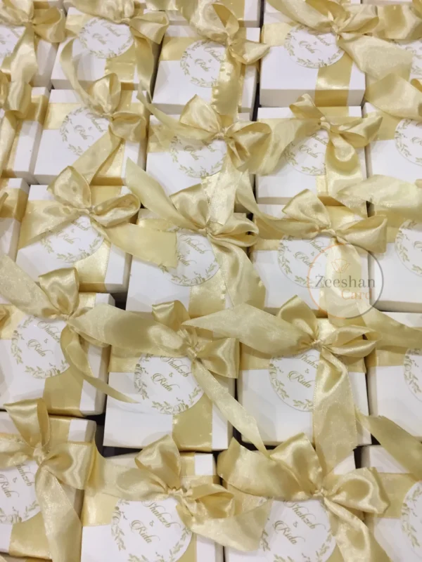Golden Ribbon Box With Bow And Printed Tag - Image 5