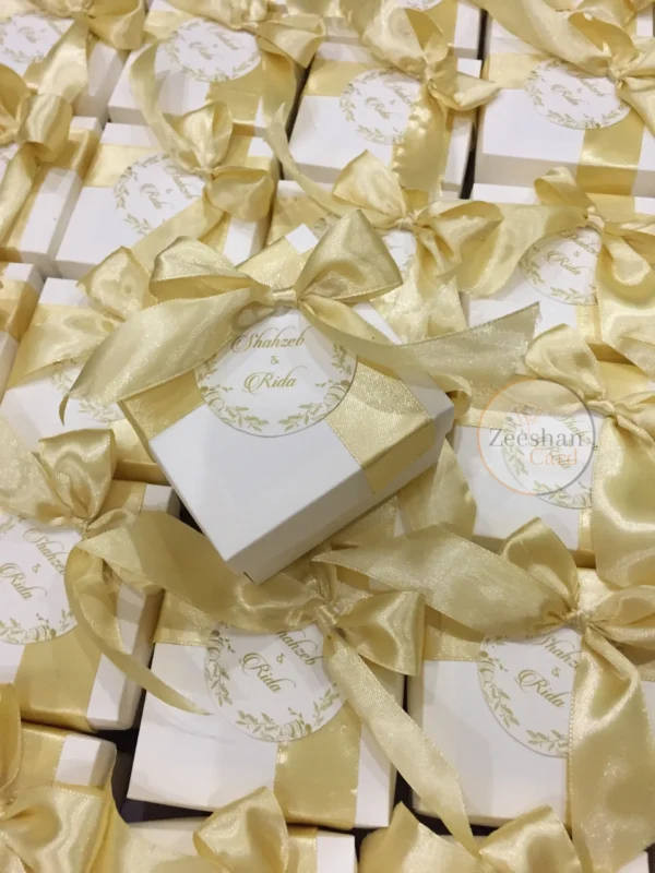 Golden Ribbon Box With Bow And Printed Tag - Image 6