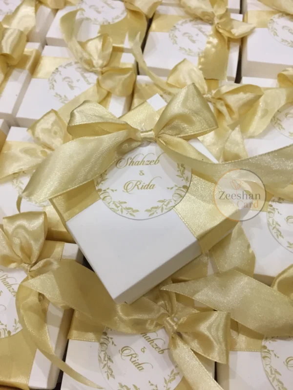 Golden Ribbon Box With Bow And Printed Tag - Image 3