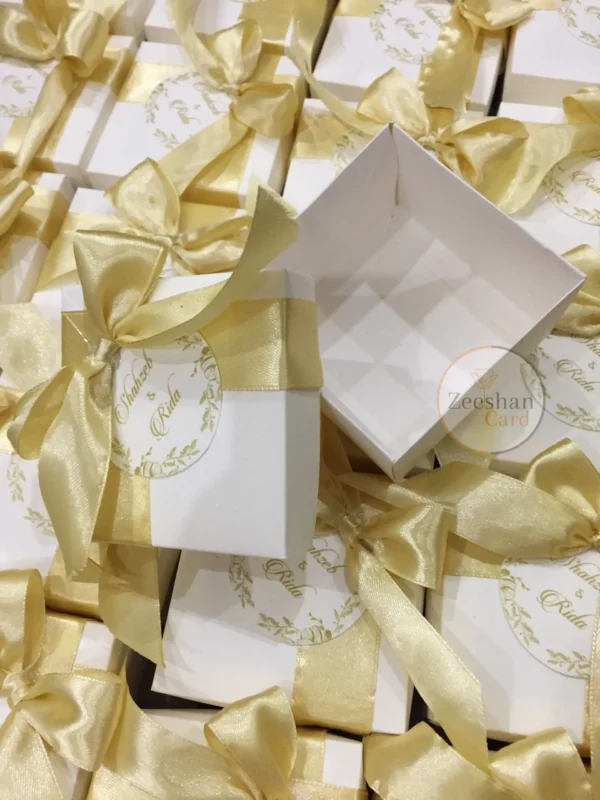 Golden Ribbon Box With Bow And Printed Tag - Image 2