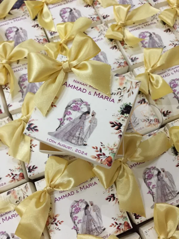 New Printed Couple Design Bid Box With Bow - Image 2