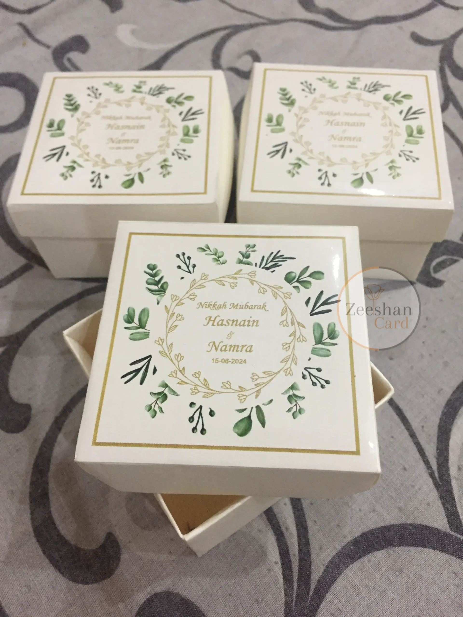 Green Flower Printed Bid Boxes Design