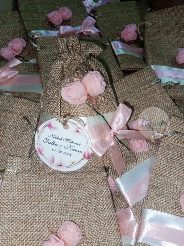 Jute Flower Pouch With Ribbon And Tag - Image 5
