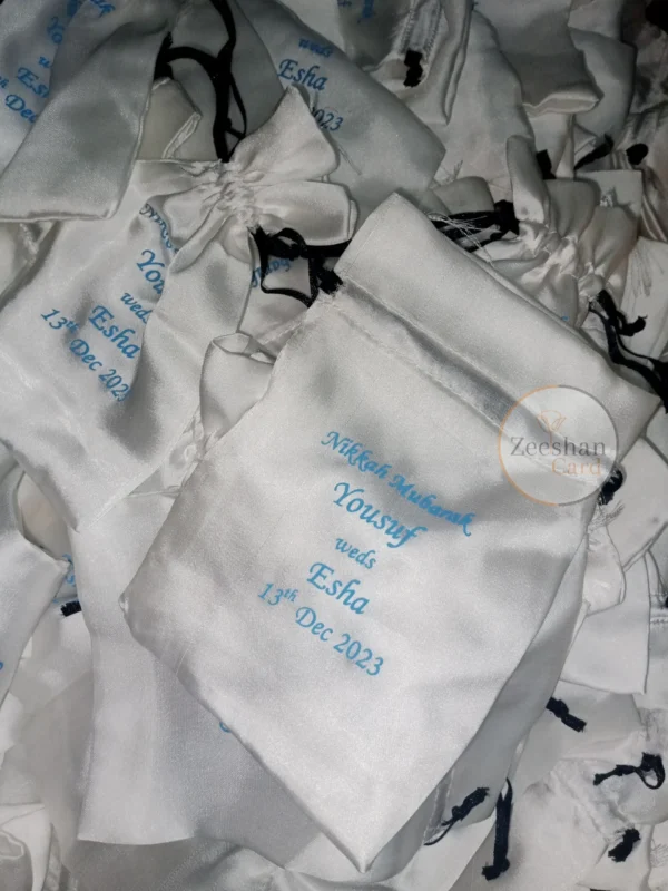 Silk Bid Pouch With Blue Printing