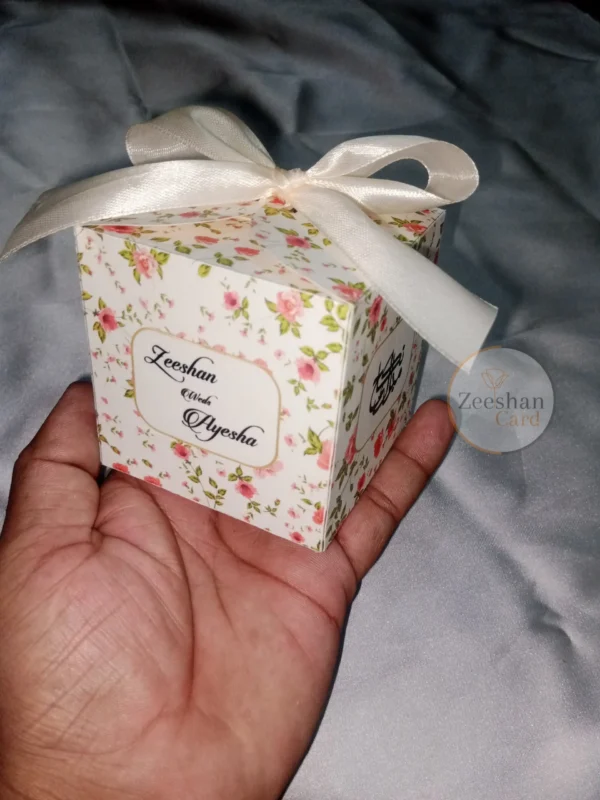 Square Floral Print Bid Box With Bow - Image 4