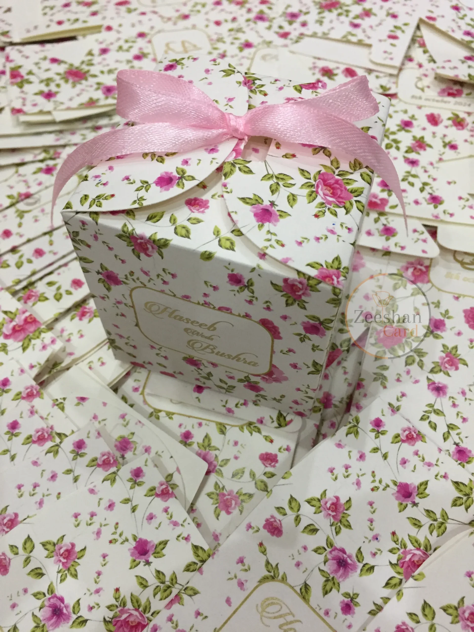 Pink Flowers Printed Ribbon Box